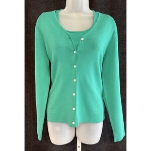 Charter Club Womens Green Silk Blend Cardigan Sweater Set Size PS 2 Piece NWT